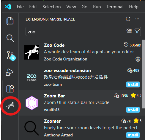Zoo Code icon in the VS Code activity bar
